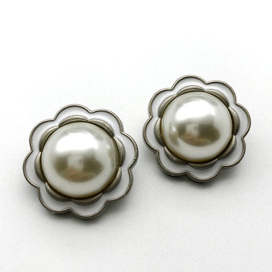 25mm Round Lace Pearl Metal Shank Button 12pcs 2