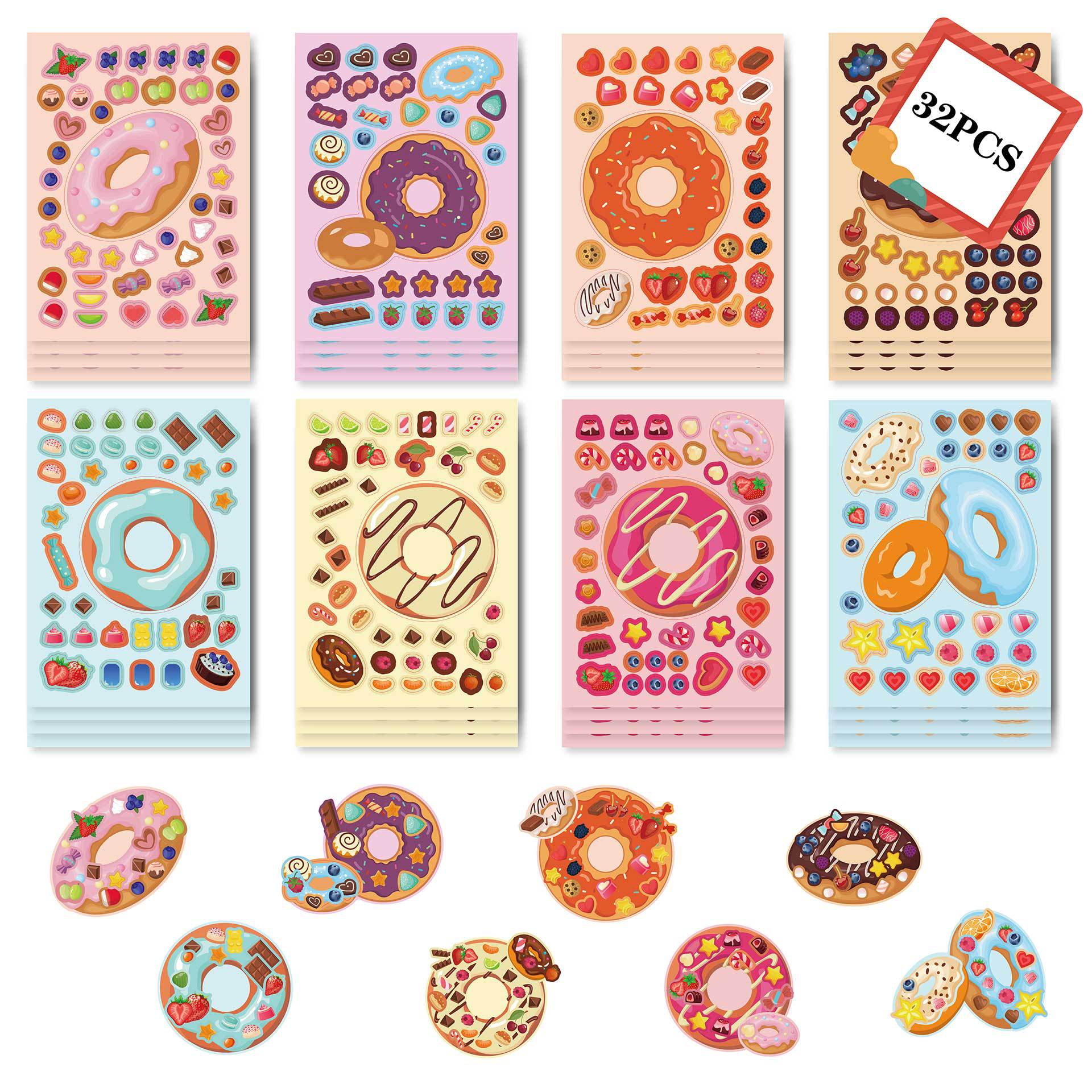 32 Sheets Donuts Make Your Own Stickers for Kids