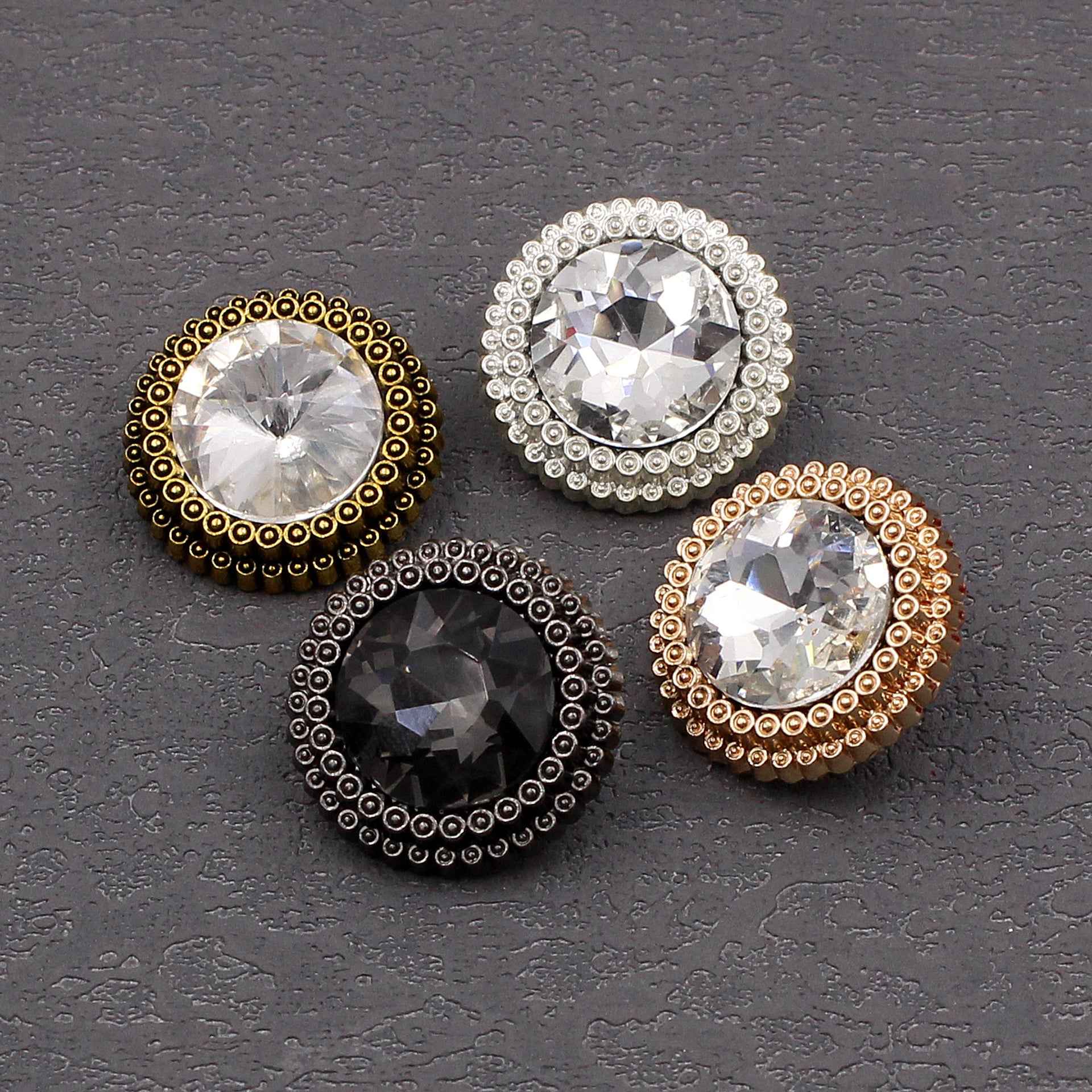 Runde Strass-Knöpfe, 4 Farben: silber, schwarz, roségold, gold