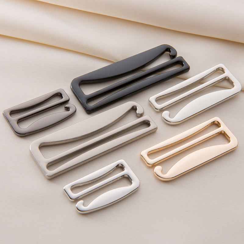 Bra strap adjusters set in multiple colors: black, silver, gold, nickel, gunmetal