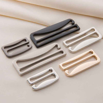 Bra strap adjusters set in multiple colors: black, silver, gold, nickel, gunmetal