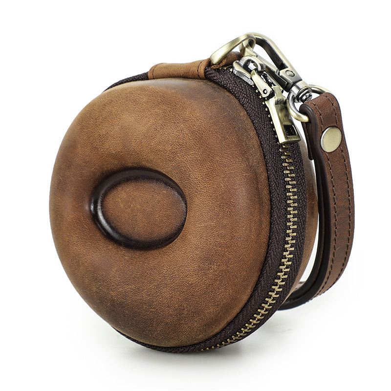 Vintage Round Leather Single Watch Case Box with Removable Wrist Cushion
