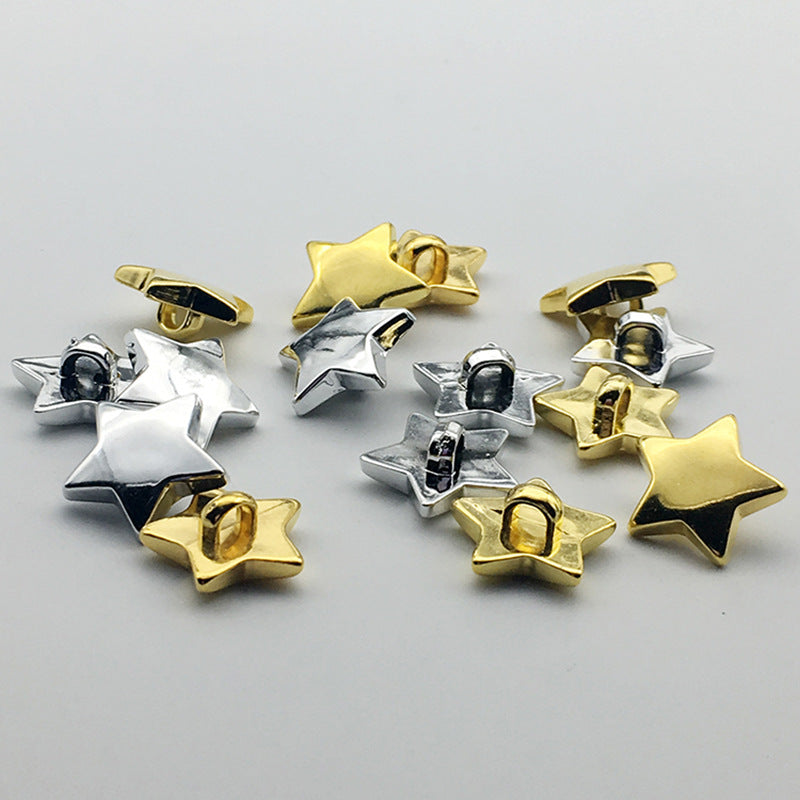 Gold star shank buttons, plastic, 10/15/18mm, set of 50 pieces