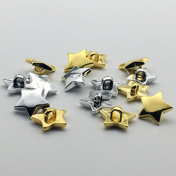 Gold star shank buttons, plastic, 10/15/18mm, set of 50 pieces