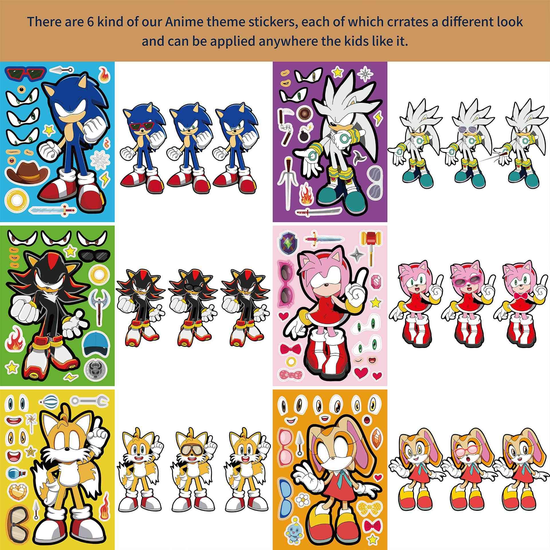 Make a Face Cartoon Sonic The Hedgehog Stickers for Kids 24 Sheets