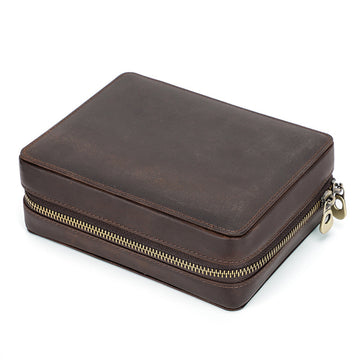 Caja para reloj de cuero vintage Crazy Horse de 4 compartimentos con ranuras para tarjetas