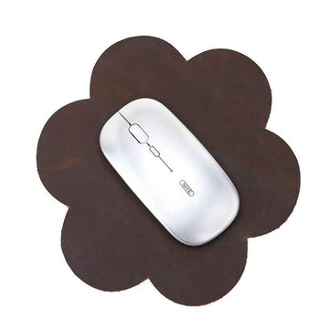 Contacts Family Vintage Leather Mouse Pad – Brown Petal Shape