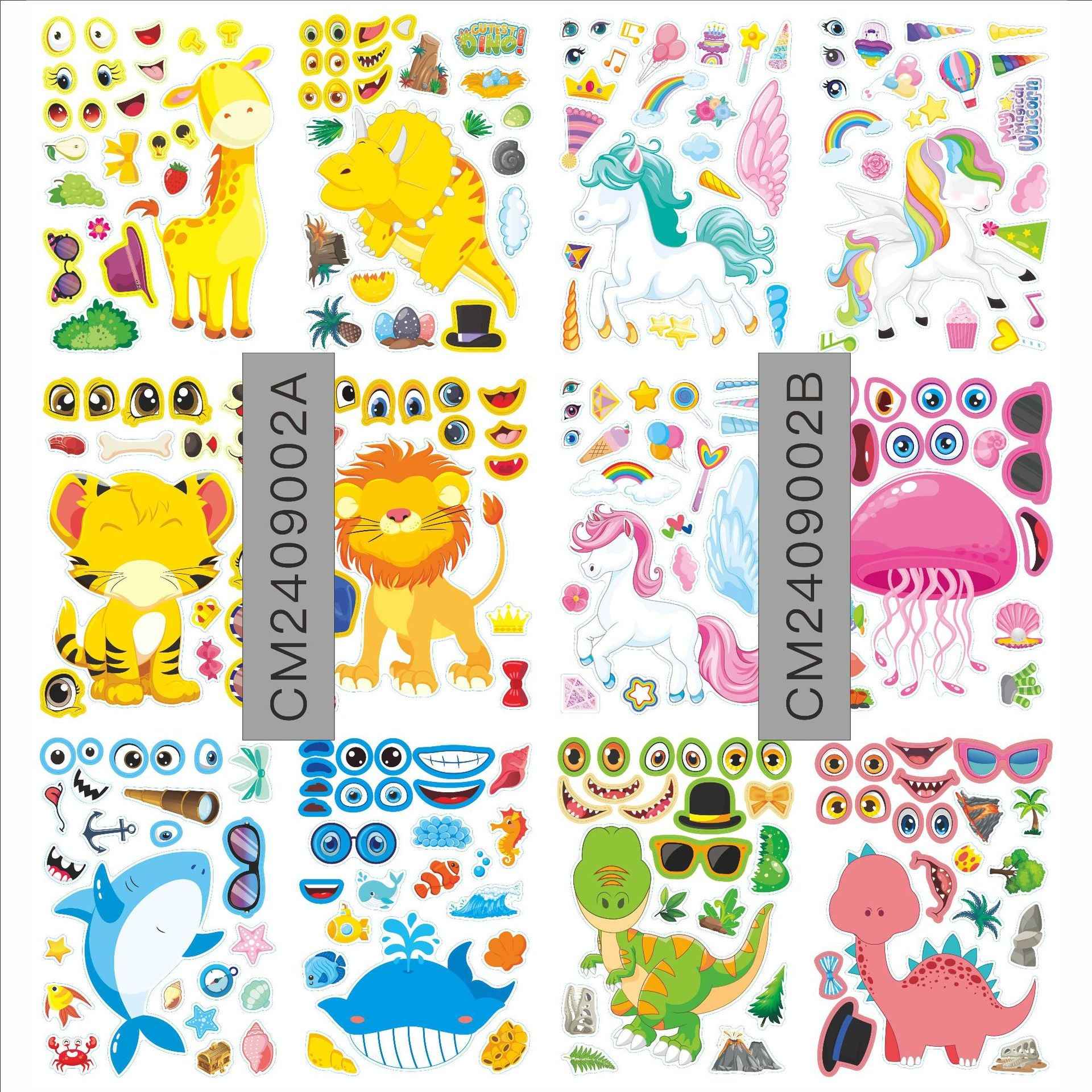 Make a Face Unicorn Dino Tiger DIY Stickers for Kids 24 Sheets