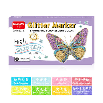 Marcadores Iluminadores com Glitter Guangna 6627B Pack de 8