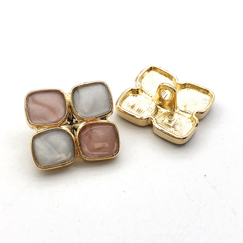 Gold 22mm round rhinestone shank button, pastel square mosaic front