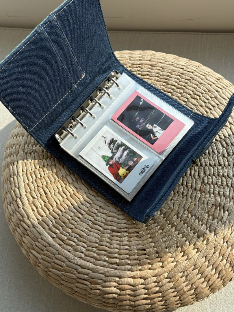 Vintage A7 Denim Card Binder – Loose-Leaf Photo Album for 3-Inch Cards
