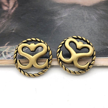 Antique bronze 22mm round metal button, double 'S' hollow design (set of 20)