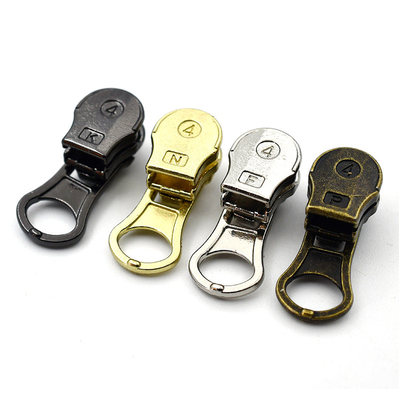 Set of heavy-duty metal zipper pulls (#4) with round grip tabs in mixed colors