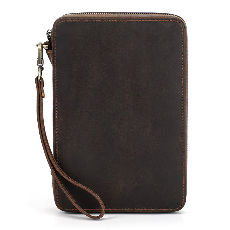 12-Slot Vintage Crazy Horse Leather Watch Strap Box | Handcrafted Zipper Travel Organizer