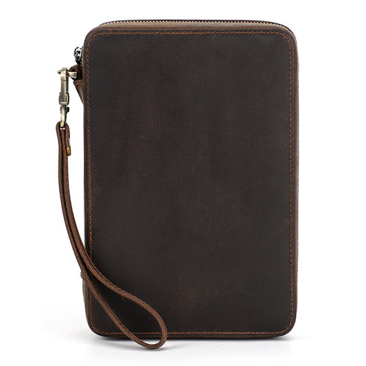 12-Slot Vintage Crazy Horse Leather Watch Strap Box | Handcrafted Zipper Travel Organizer