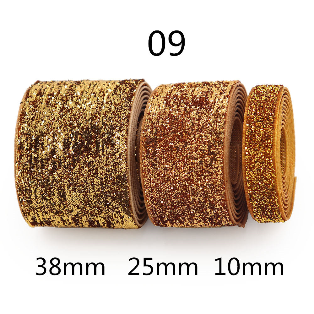 Style 09 Glitzer-Gradient Chenille-Ribbon goldbraun, Rollen 38mm/25mm/10mm