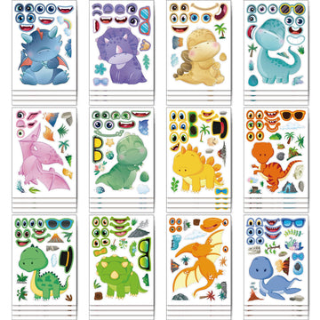 24 fogli di adesivi dinosauro per creare un volto