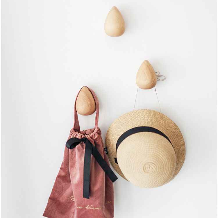 Wooden Droplet Wall Hooks for Coat Hat 3 Pack