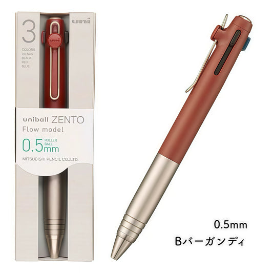 Uni-ball ZENTO Flow Model 3-Color Gel Pen | Black, Red & Blue Ink | 0.38 / 0.5mm Wine 0.5mm
