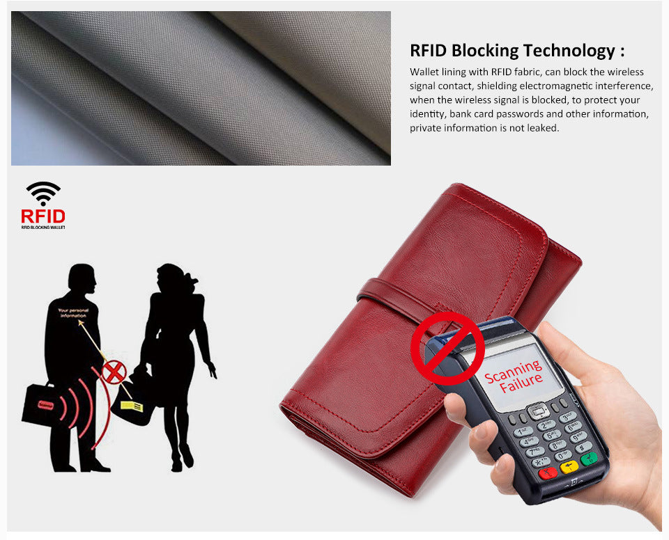 Women's Genuine Leather RFID Wallet – Long Zip Clutch Full Grain Cowhide