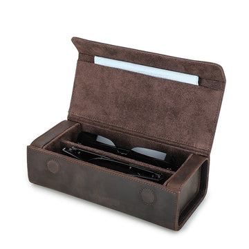2-Slot Vintage Crazy Horse Leather Glasses Case Eyewear Storage Box