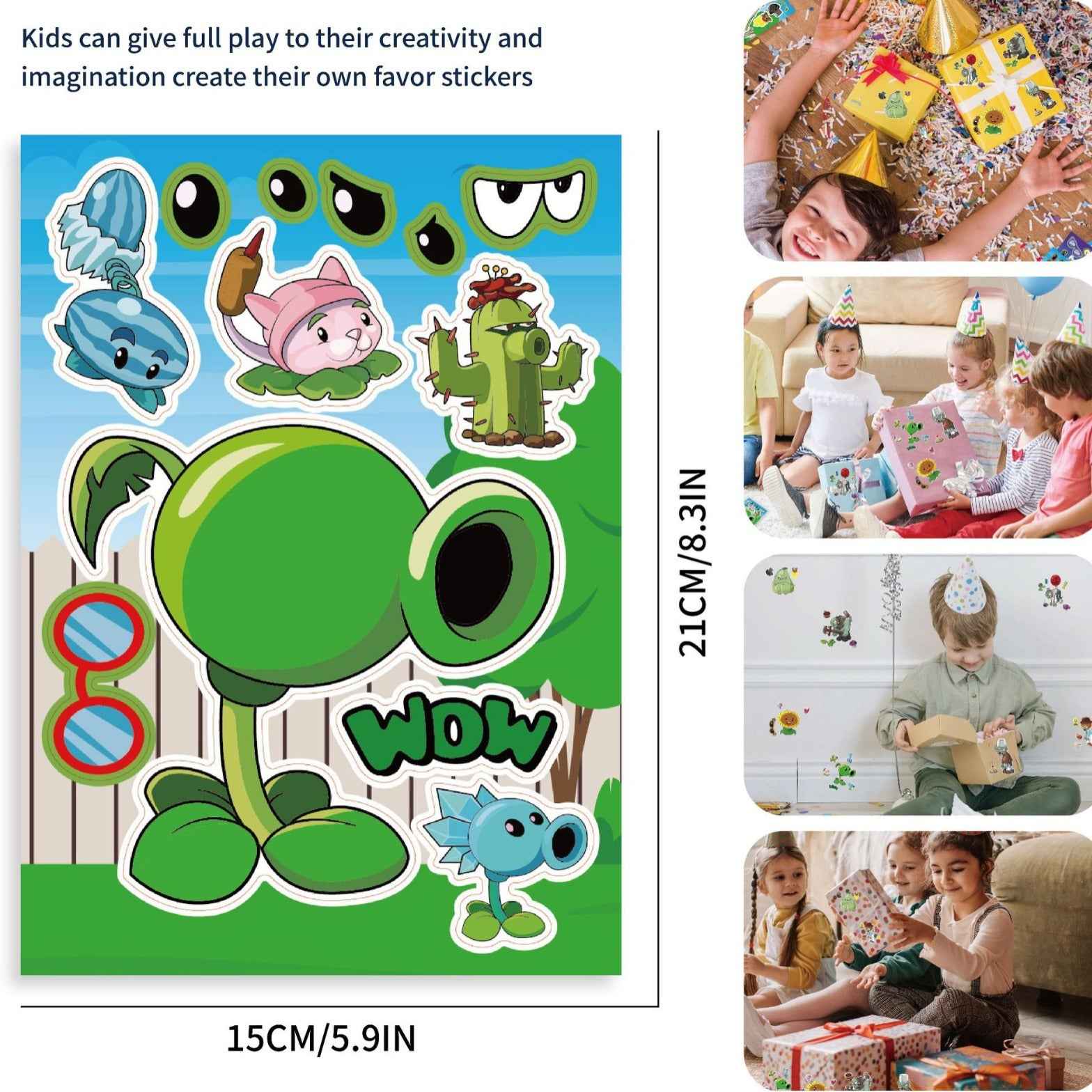 Make a Face Anime Plants vs. Zombies Stickers for Kids 24 Sheets
