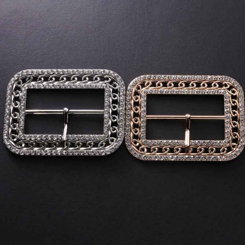 Set of 2 crystal coat clasps with pin closure, silver and rose-gold tone buckles