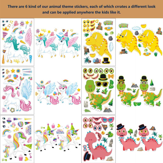Make a Face Unicorn Dino Tiger DIY Stickers for Kids 24 Sheets