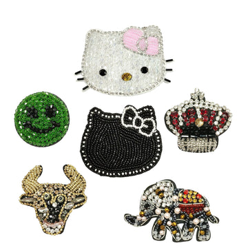 Rhinestone applique 6-pack: cat faces and crown designs in green, black, gold, red