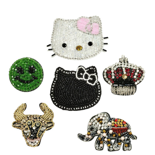 Kitty Cat Elephant Crown Hand-Rhinestone Embroidered Applique 6 Pack