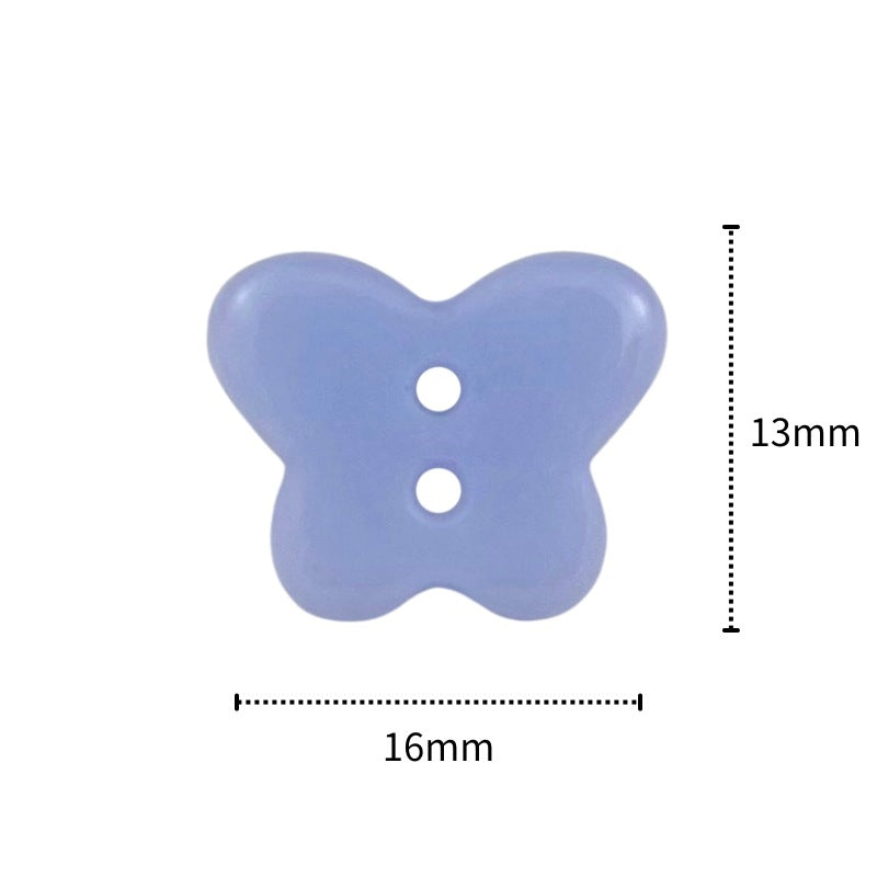 Blue/purple butterfly ceramic button, 13mm x 16mm, two-hole design