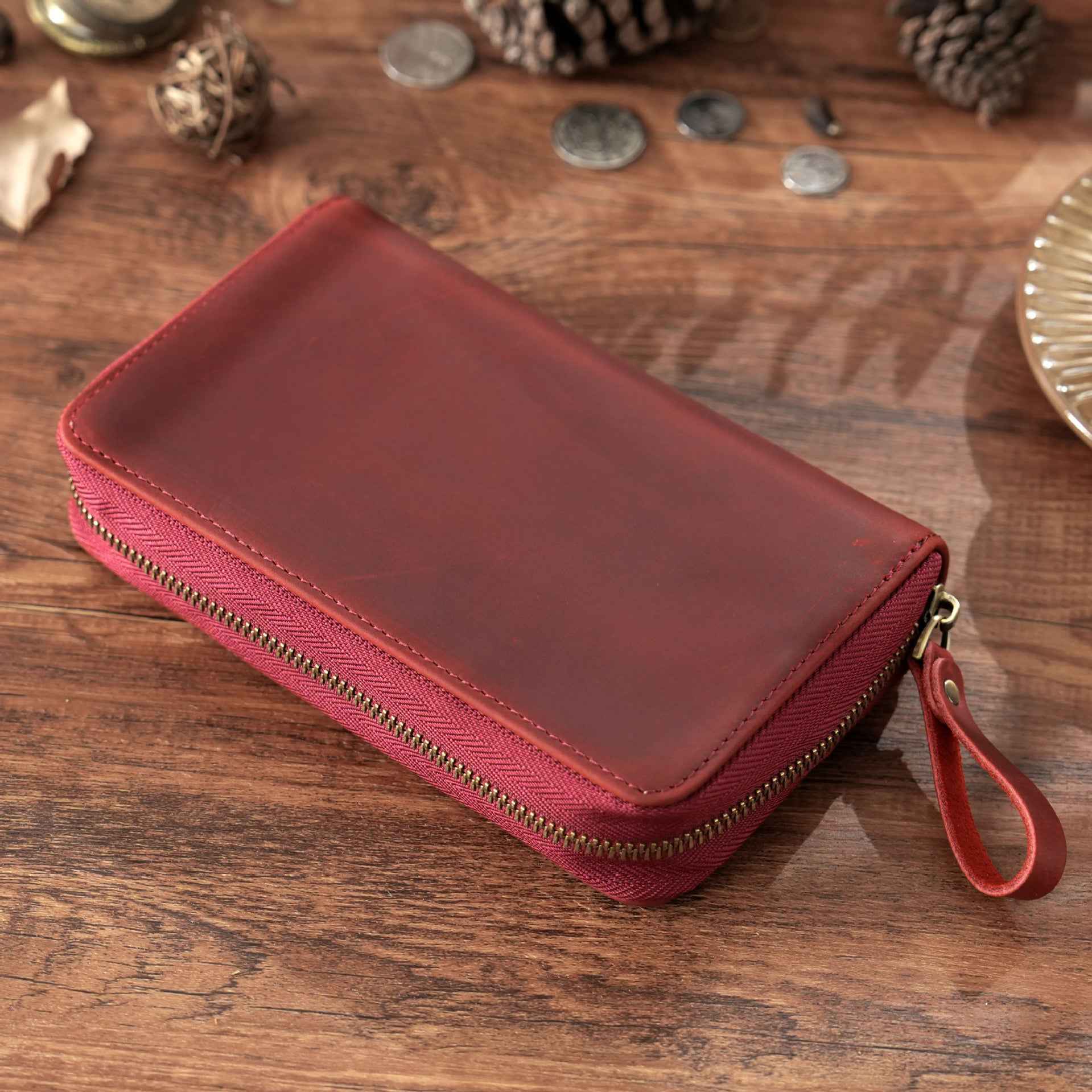 Leather Pen Case with 10 Slots – Full-Zip Fountain Pen Storage Pouch