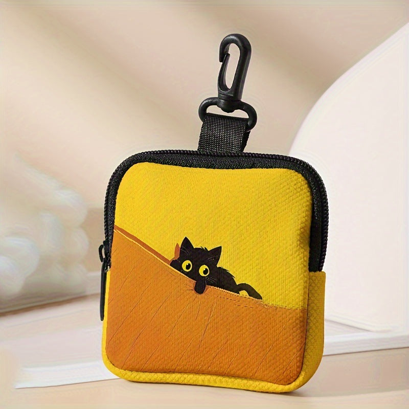 Black Cat Print Yellow Coin Pouch Mini Earphone Case 2 Pack