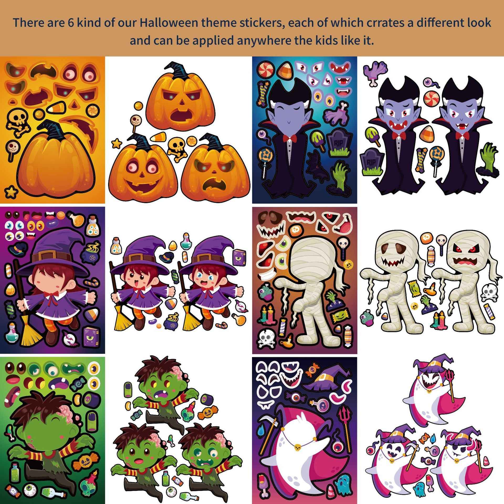 Make a Face Halloween Ghost DIY Stickers for Kids 24 Sheets
