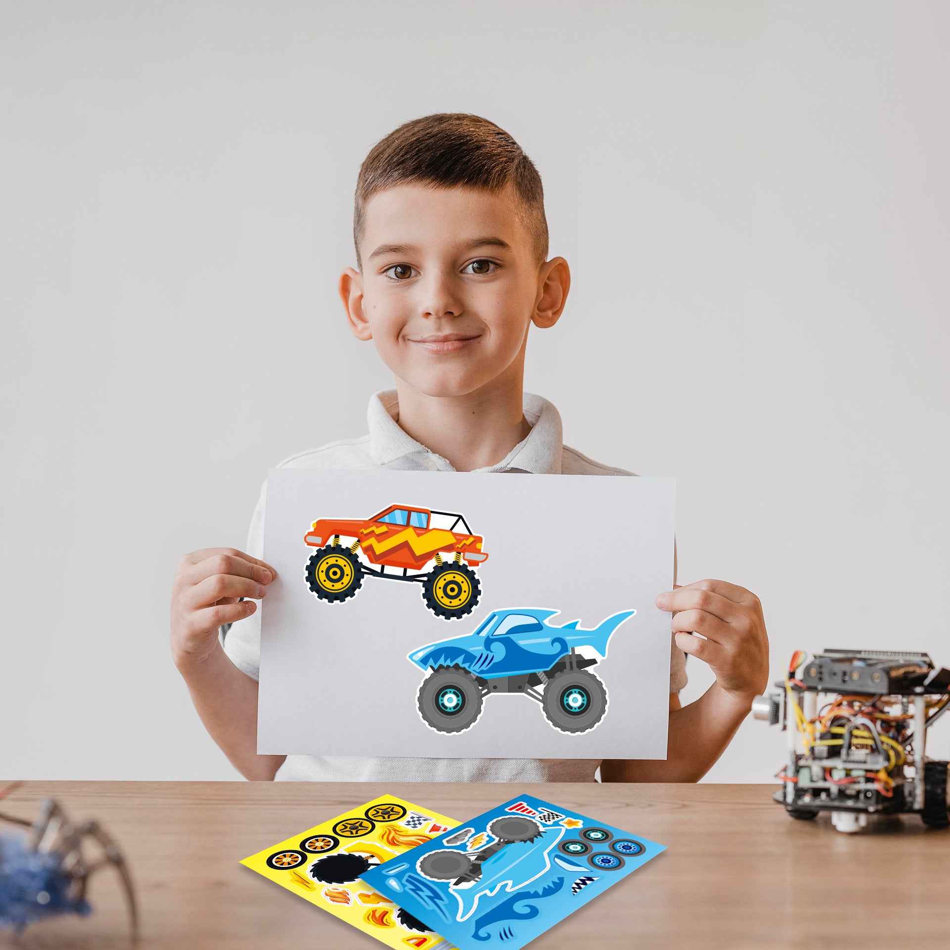 Make a Face Cartoon Monster Truck DIY Stickers for Kids 24 Sheets