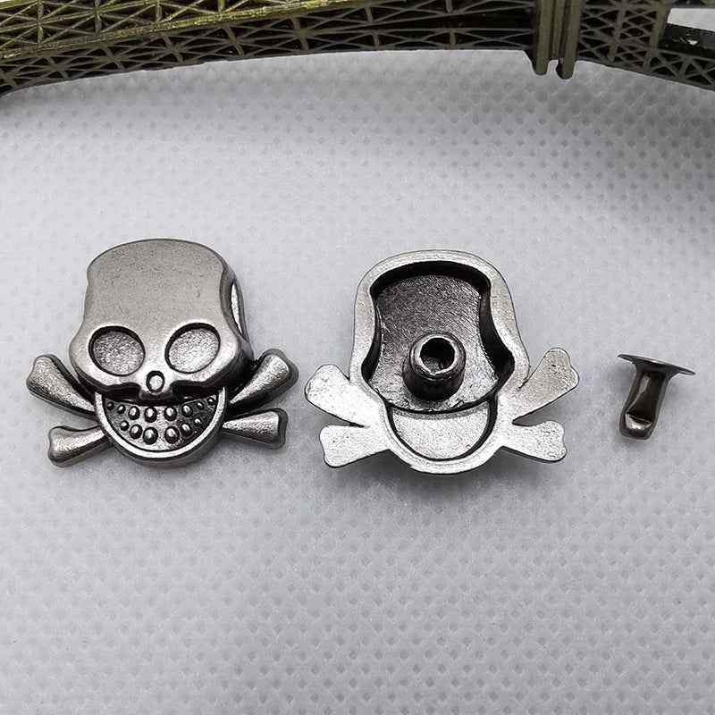 Skull rivets set: round skull face top pieces and stud backs with screw-post shown