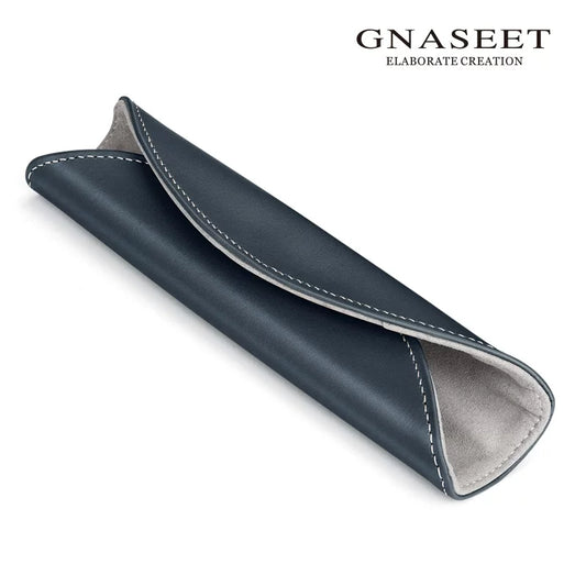GNASEETi ehtsast nahast pliiatsikarp – Jaapani minimalistlik täitesulepeatupp | 164x40x28mm | sinine / must / oranž