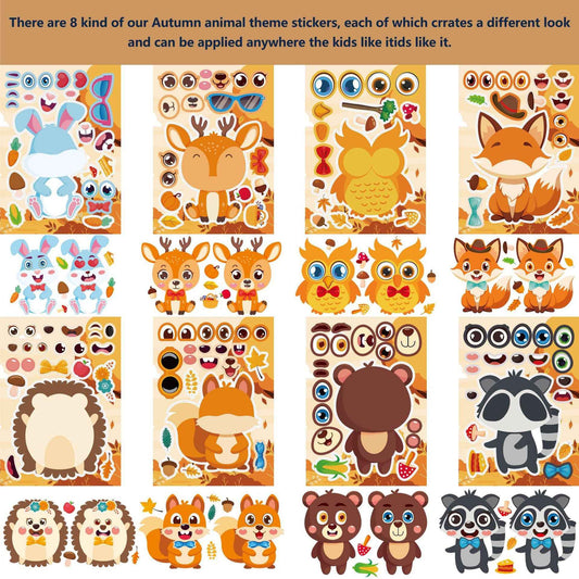 Make a Face Cartoon Autumn Animals Stickers for Kids 24 Sheets