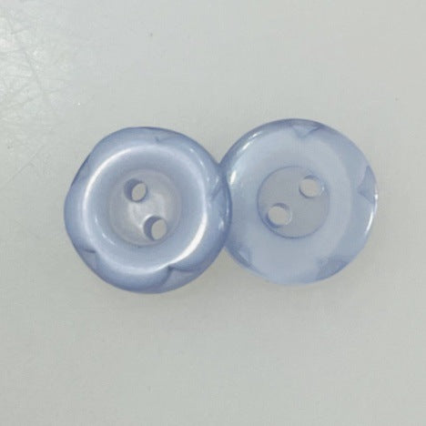 Pair of 12mm cartoon resin buttons in light blue, 2-hole front view