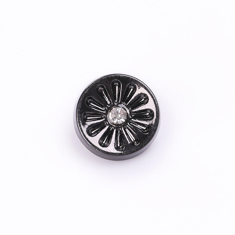 Runder Strass-Metallknopf mit Schaft, gunmetal, glänzender Strass-Mittelpunkt