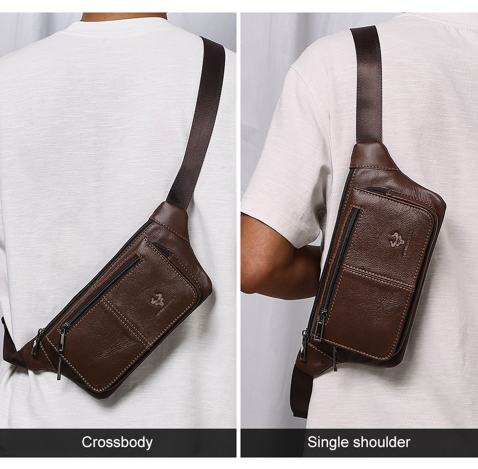 Genuine Leather Waist Crossbody Bag,Outdoor Sports Chest Pack