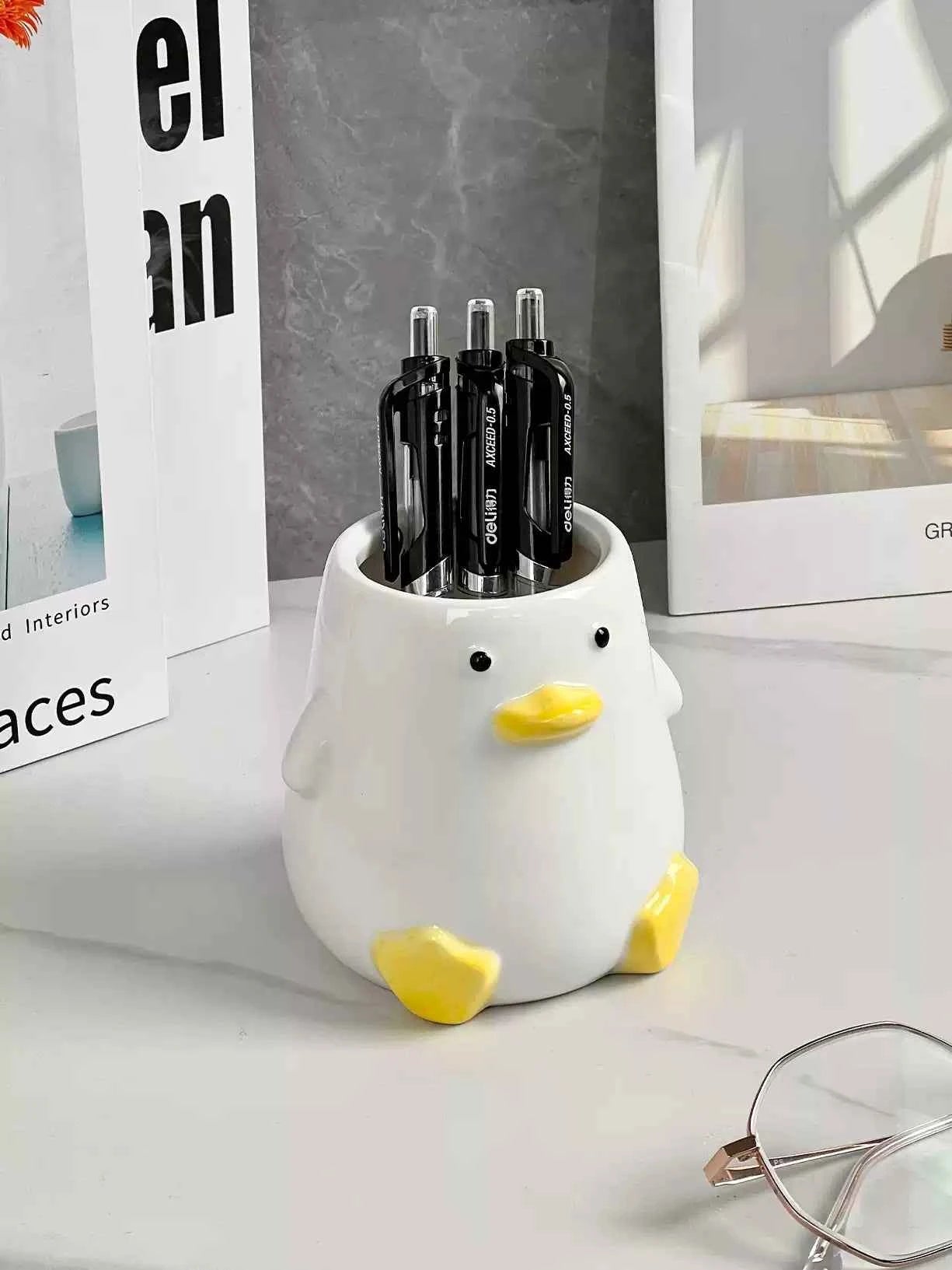 Cute Duck Ceramic Pen Holder Pencil Cup for Kids