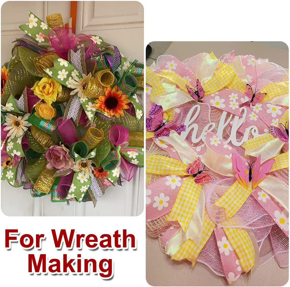 Multicolor cotton ribbon for wreaths, with layered bows and butterfly-style accents