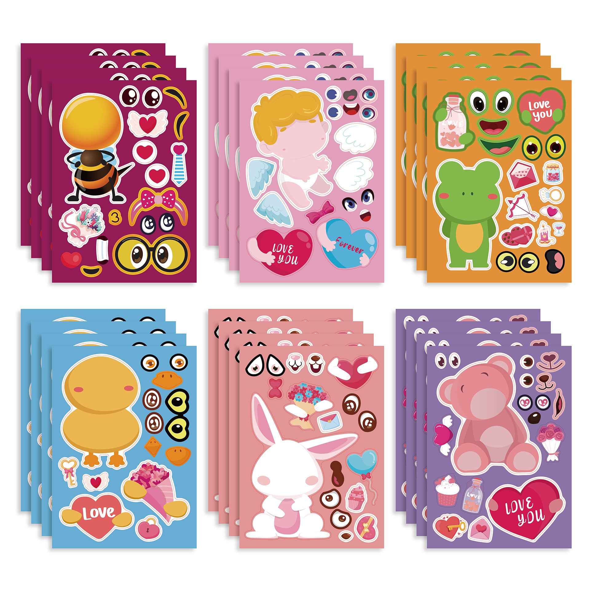 24 Sheets Valentine's Day Love You Animal Stickers for Kids