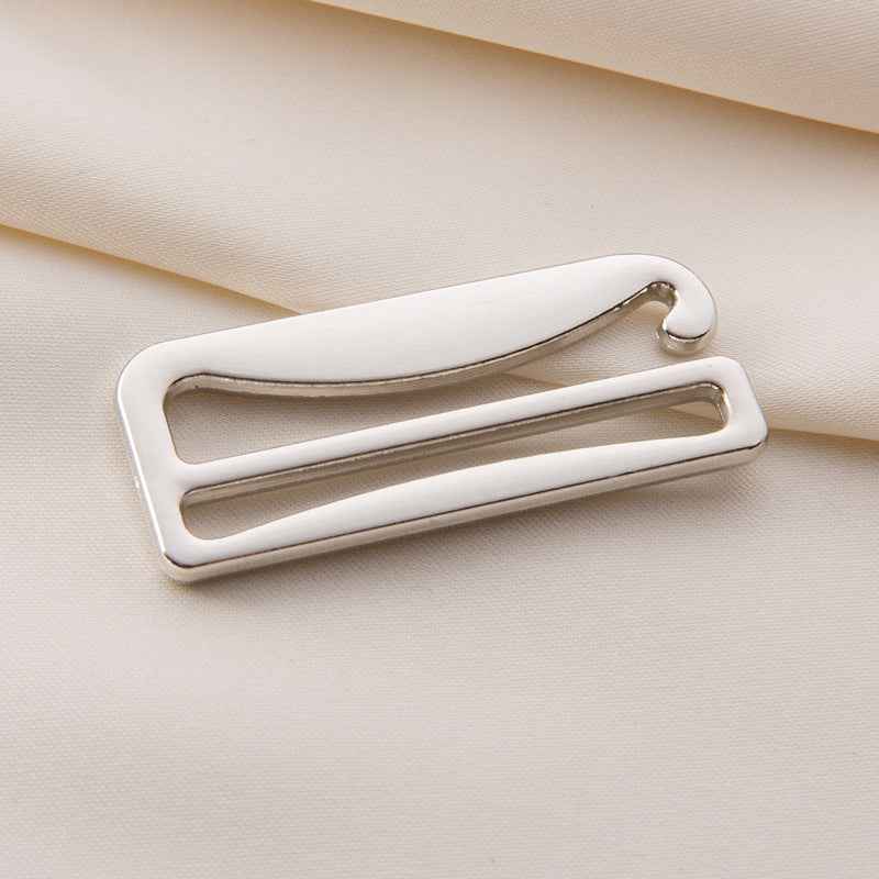 Bra strap adjuster with light frame and curved hook, centered sliding bar