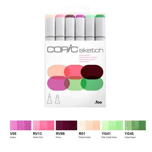 COPIC Sketch Brush Marker Pens 6 Color Floral Favorites One