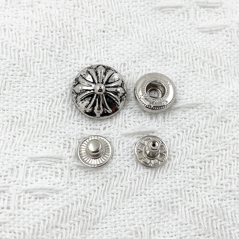 18/22-mm Metall-Druckknöpfe, silber/schwarz, Ziermuster, mit Einsatz, 100er-Pack