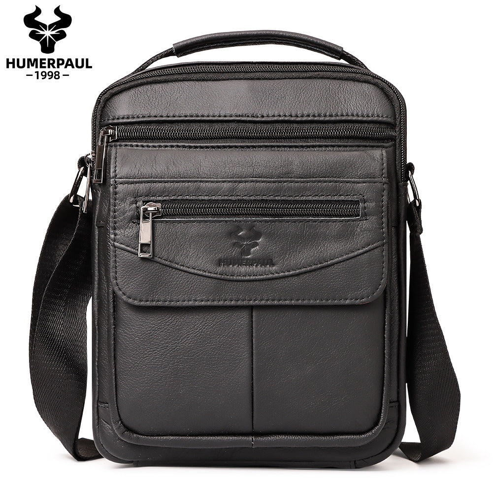 Genuine Leather Men's Crossbody Shoulder Bag Black