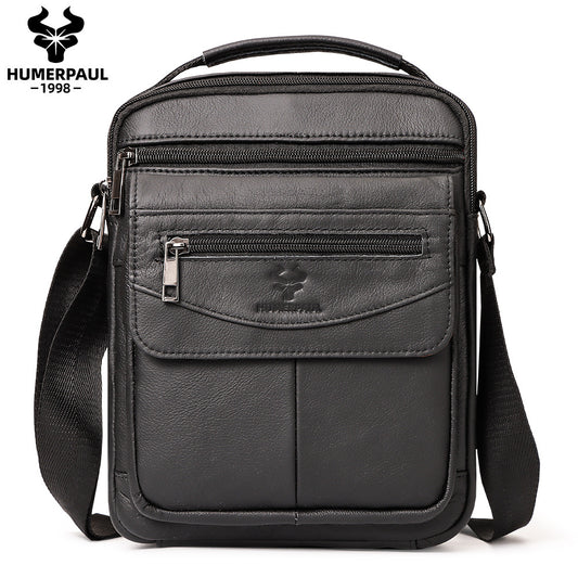 Genuine Leather Men's Crossbody Shoulder Bag Black