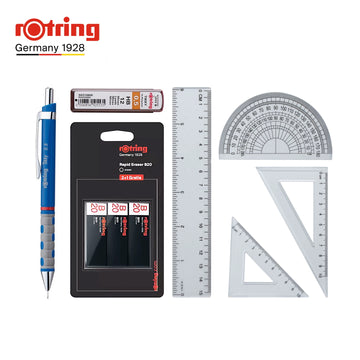 Kompletní sada mechanické tužky rOtring Tikky – tužka 0,5 mm + gumy B20 + náhradní tuhy 0,5 mm + sada 4 pravítek